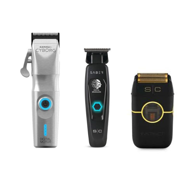 Gamma+ Cyborg Clipper - StyleCraft Instinct Metal Shaver Black - Stylecraft Precision Saber Trimmer