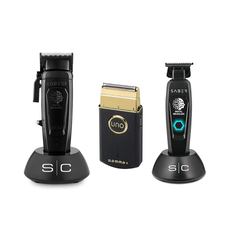 Stylecraft Saber Professional Hair Clipper - Gamma UNO Shaver - Stylecraft Precision Saber Trimmer
